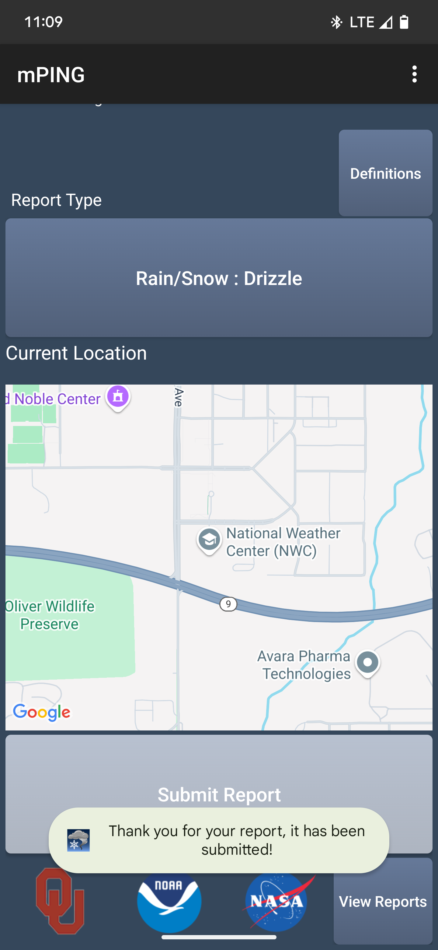 mPING Report Submitted - Android - Before