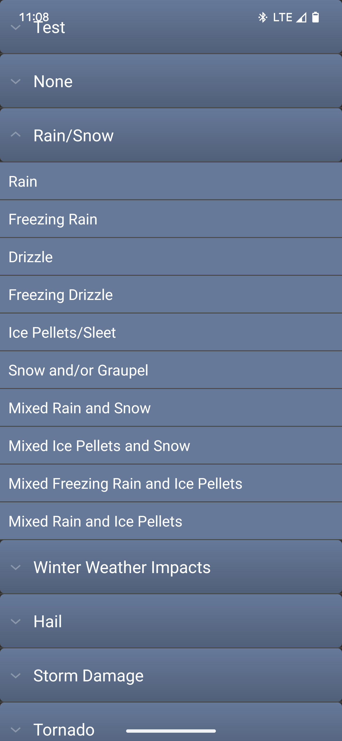 mPING Select Report Type Android - Before