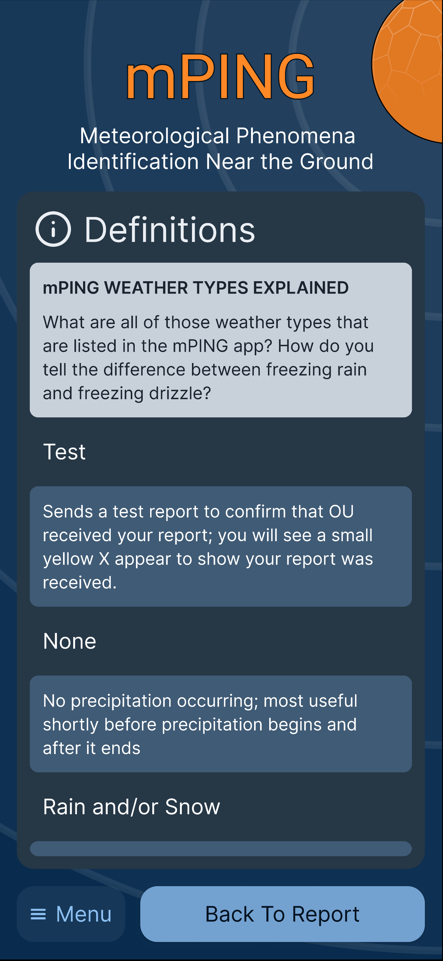 mPING Definitions page - After