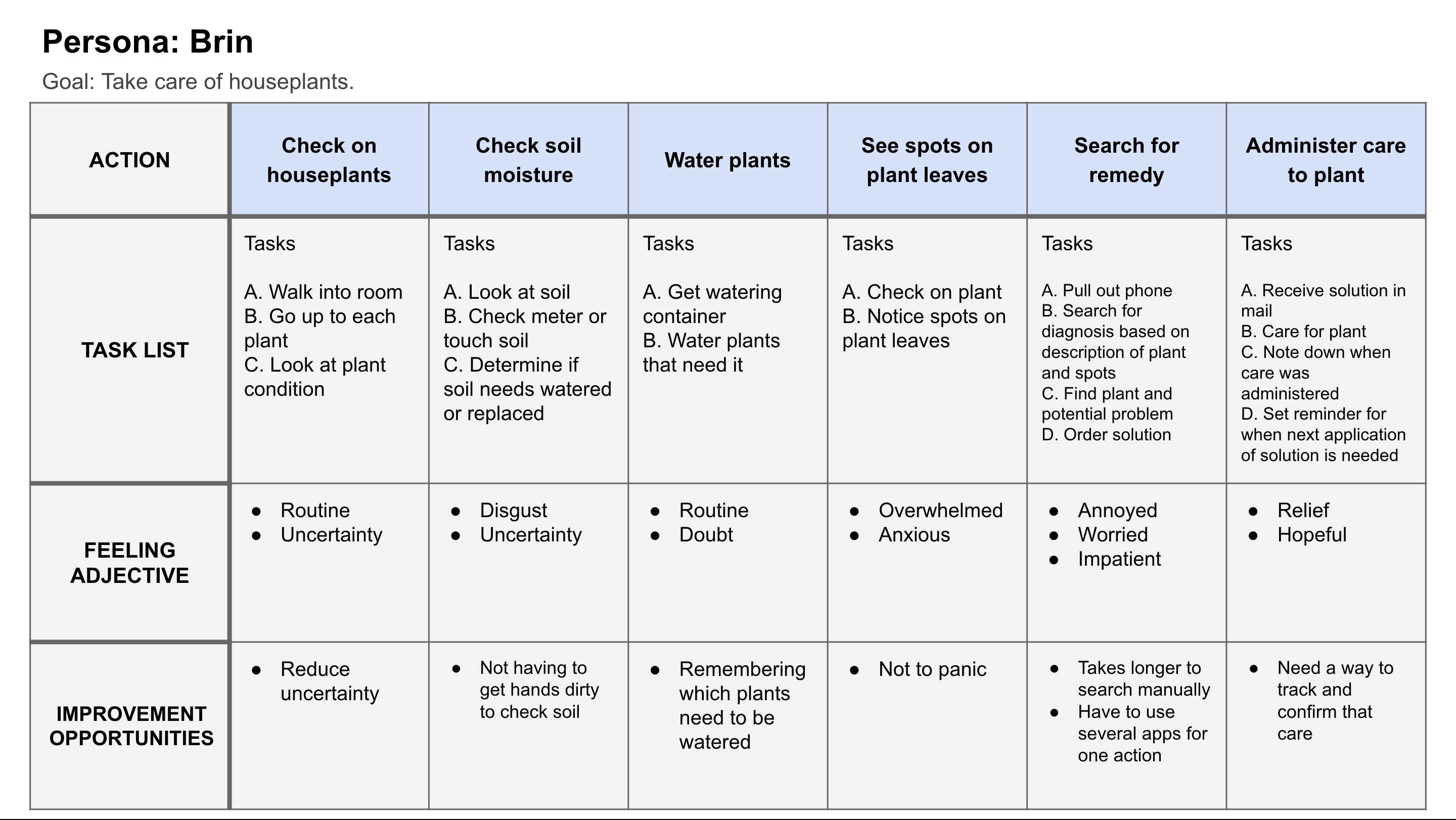 Panacea User Journey Map for Brin