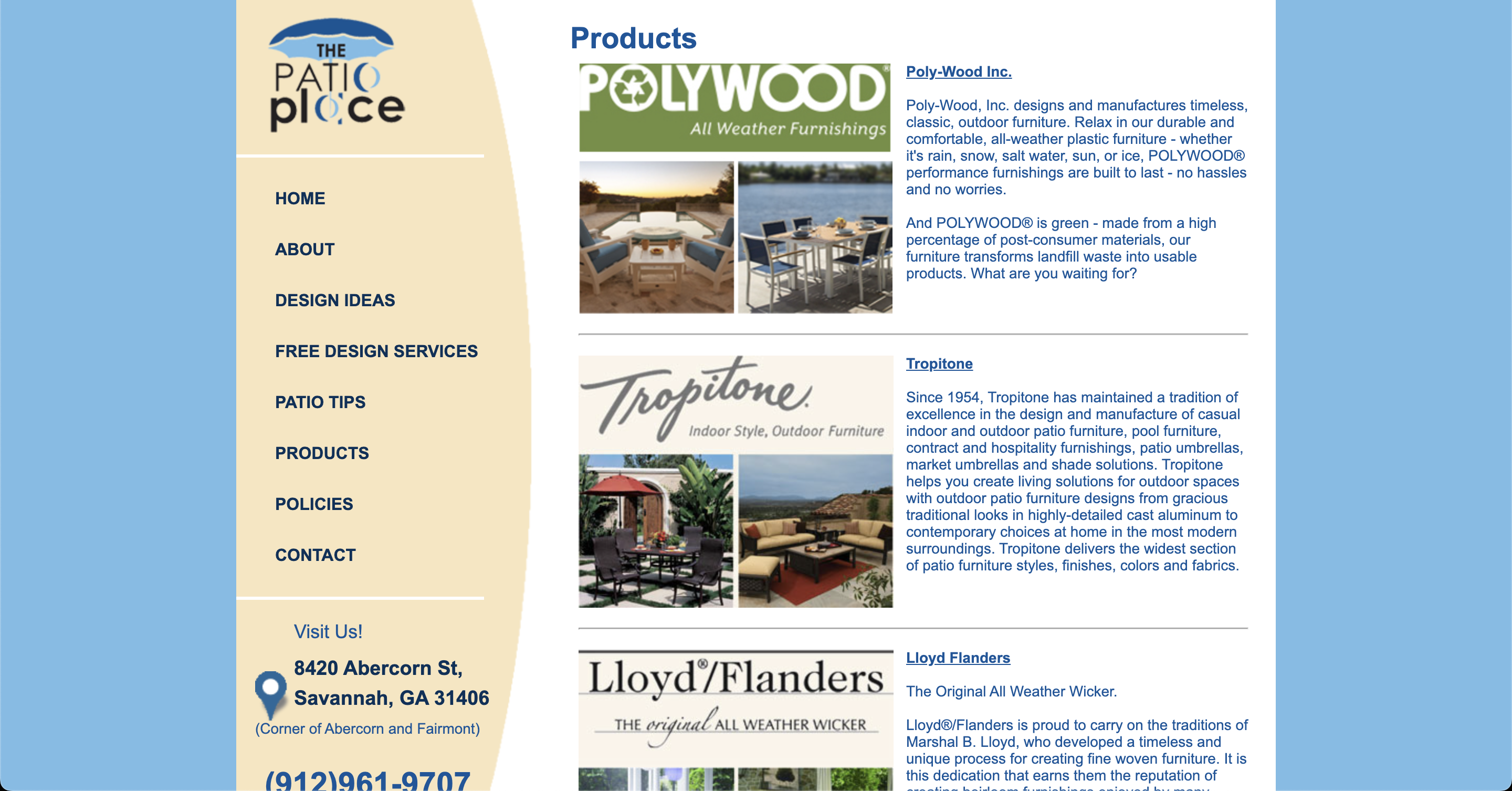 The Patio Place Products Page - Before