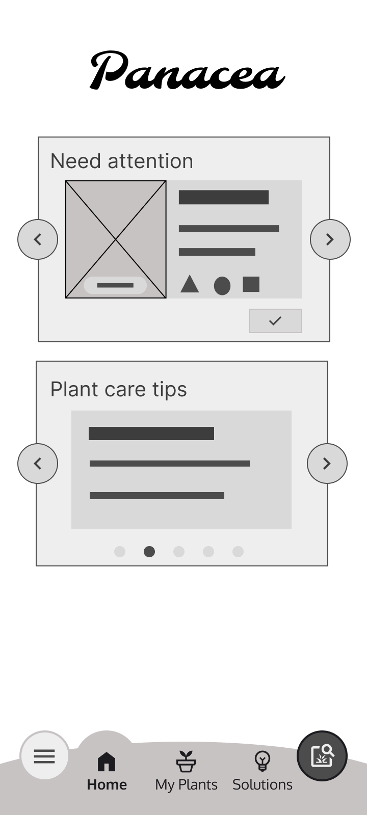 Panacea Digital Wireframe for the Home page