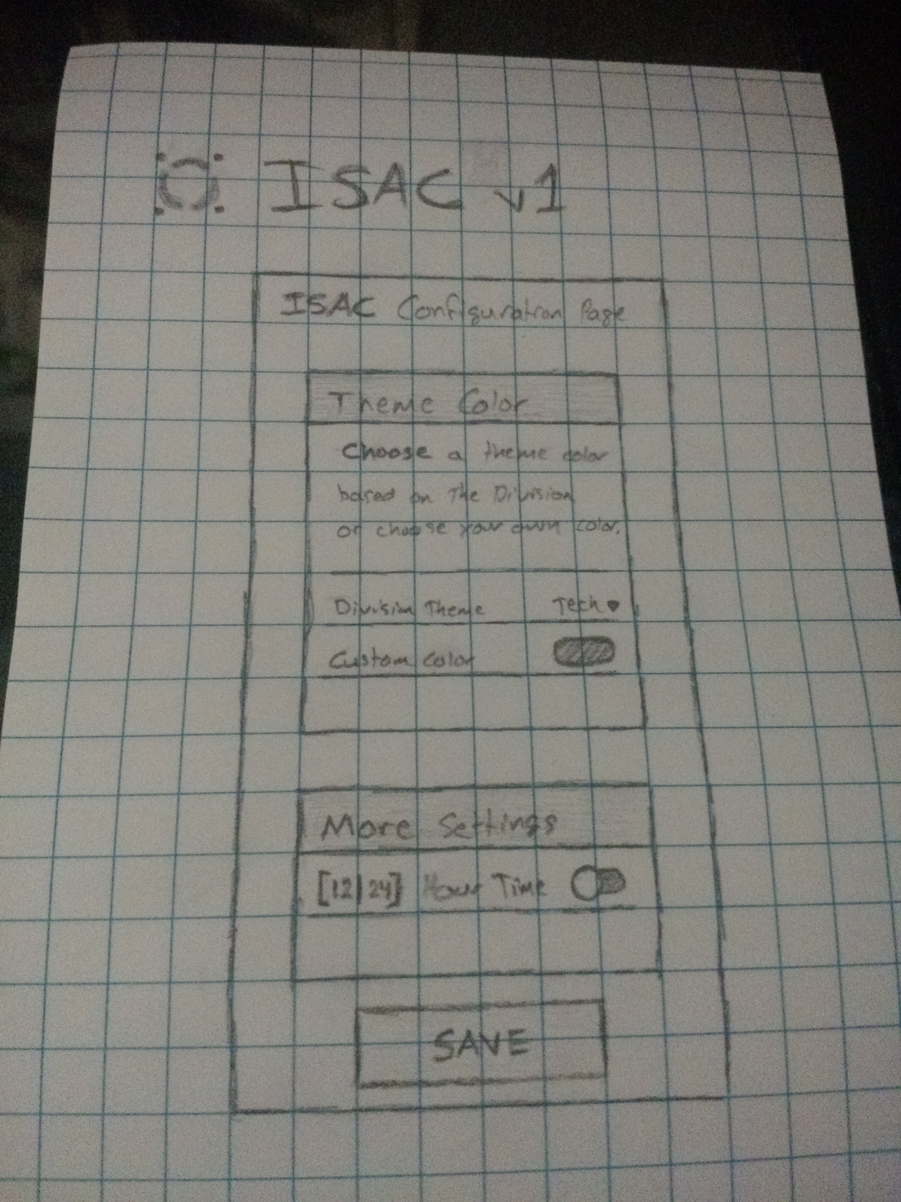 ISAC V1 Settings Wireframe